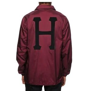 HUF Men's Burgundy Windbreaker with Black Logo SZ XL